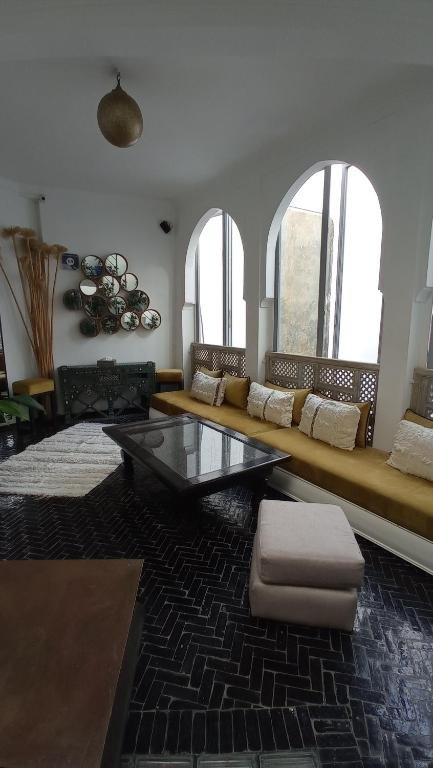 Lounge with arched windows